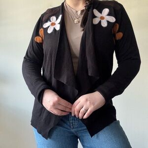 Aaeda Anthro Floral Black Cardigan